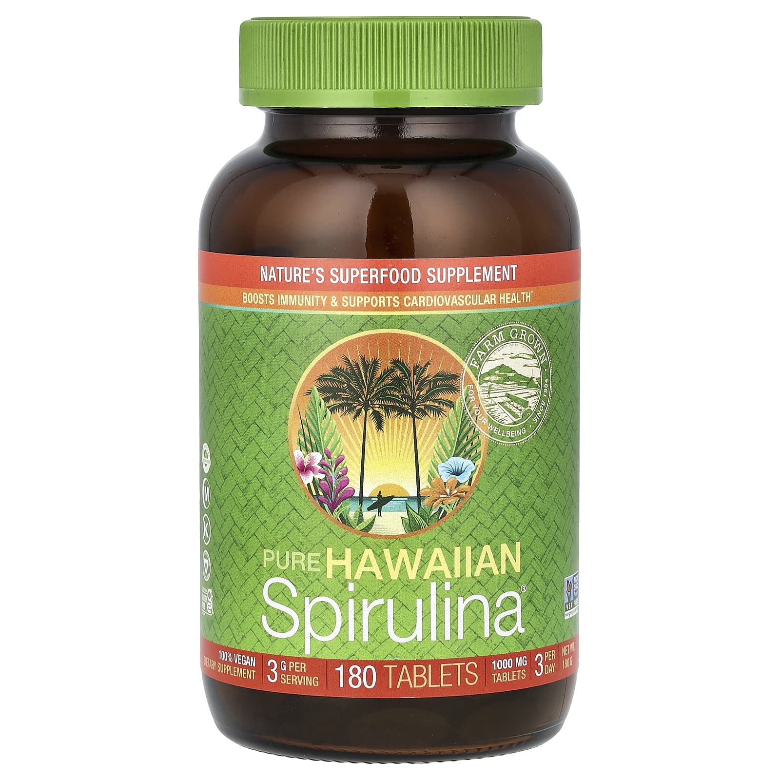

Pure Hawaiian Spirulina®, 1,000Mg, 180 Tablets