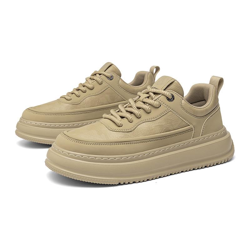 2 modische grüne Herren-Freizeitschuhe trendige dicke Sohle runde Spitze Lederschuhe Herren Frühling und Herbst niedrig