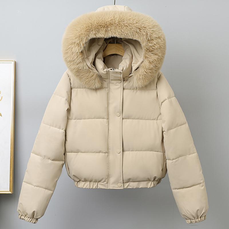Fashion Winter Coat Female Short Parkas Hooded Faux Fur Collar Loose Thick Warm Women's Jackets