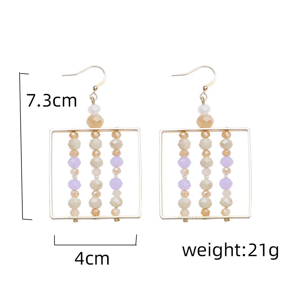 Square Hollowed-Out Color Block Beaded Earrings for Women