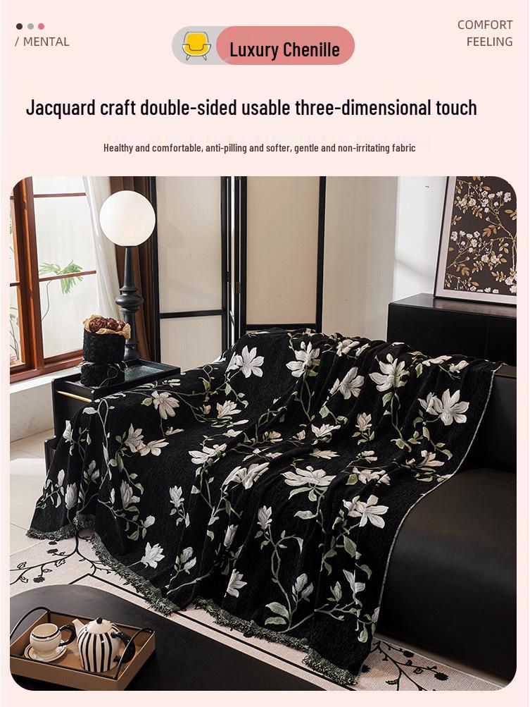 Chinese Modern Magnolia Sofa Cover: Simple Full-Cover Cushion and Towel for Armrest and Backrest