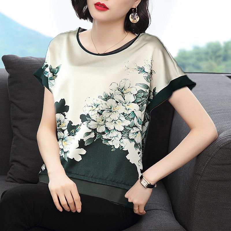 Women's 2023 Summer Loose-Fit Printed T-Shirt, Large Size, Short Sleeve, Belly-Covering, Perfect for Middle-Aged Moms