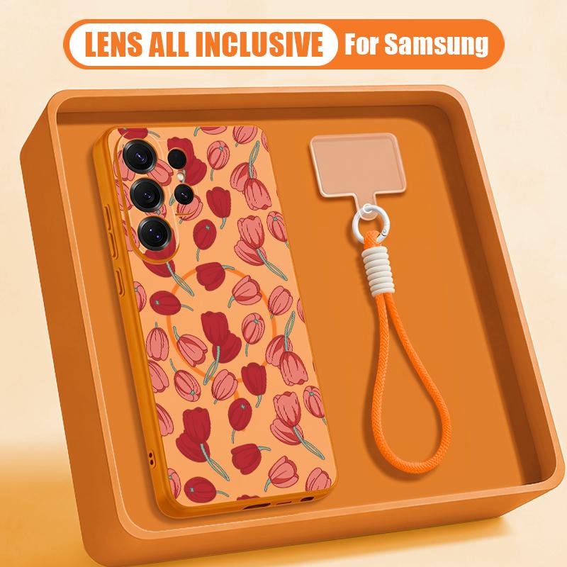INS Floral Pattern Case For Samsung S26 Ultra S25 FE S24 S24 Plus A57 A37 A17 A56 A36 A16 A55 A35 A15 A54 5G Hybrid Magnetic Matte Cover