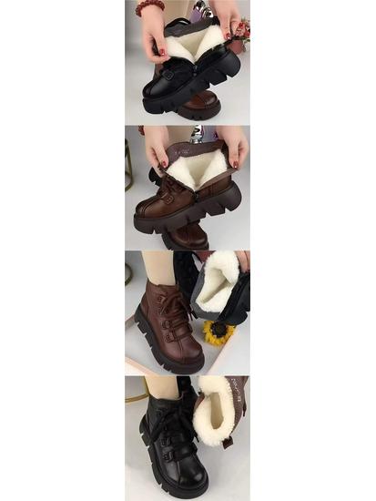 Damen 2025 Schneestiefel aus weichem Leder - Verdickt, mit Samt gefüttert, Rutschfest, Warmes Winter-Schuhwerk