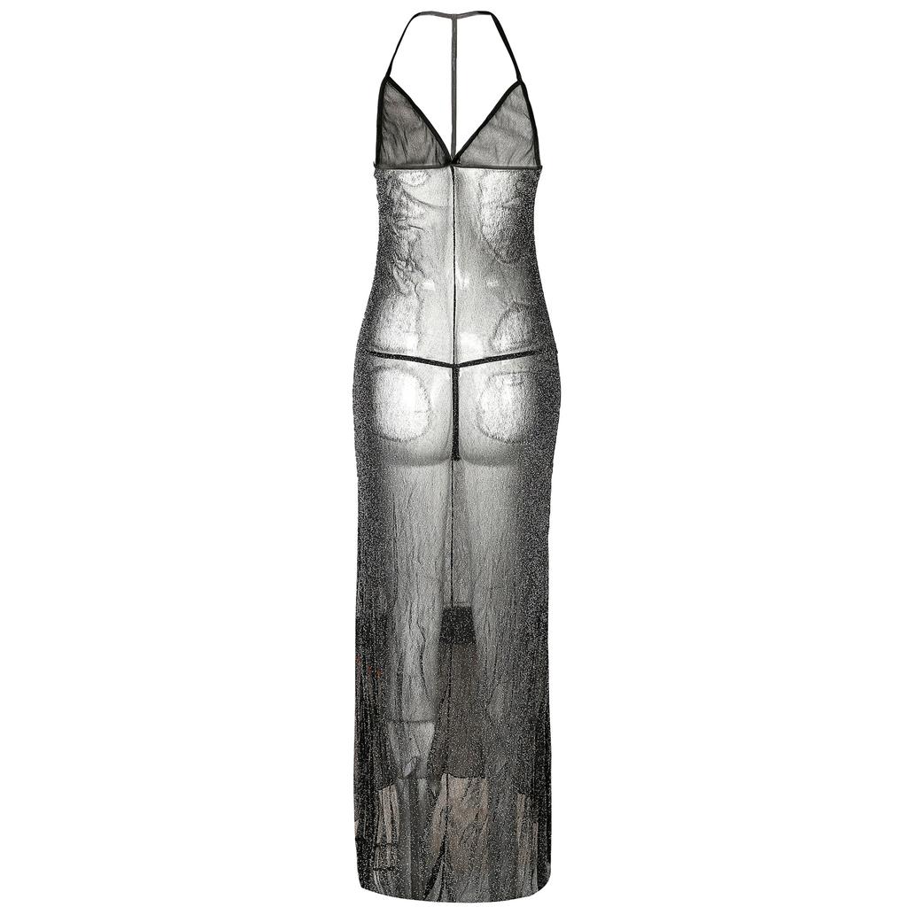 M-3XL Plus Size Women's Silver Mesh Sex Underwear Women's Sexy Perspective Dress, Sex Pajamas