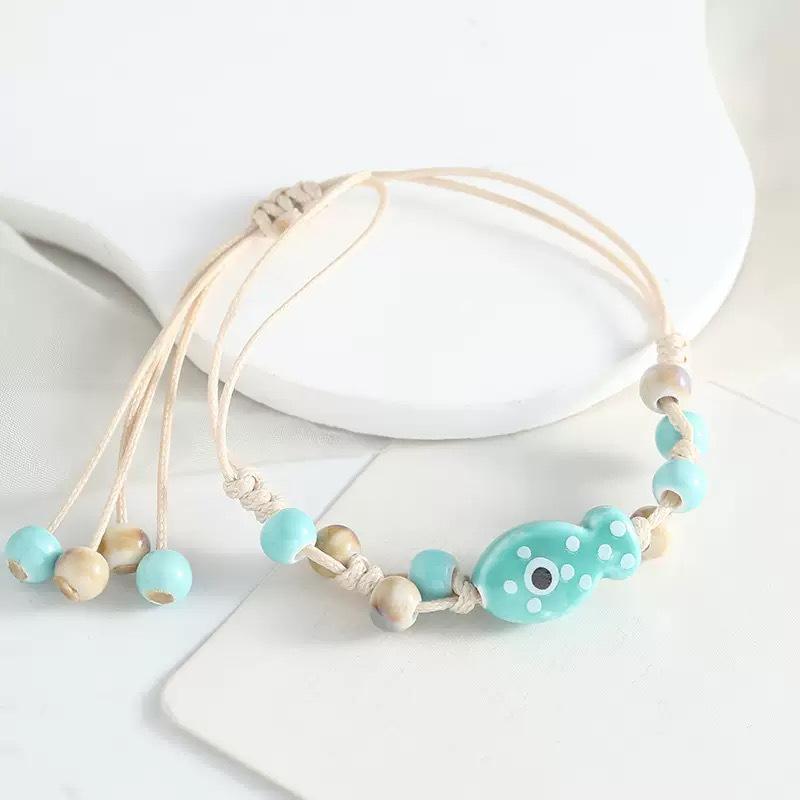 Jingdezhen Keramik Perlenarmband - Handgewebtes Porzellan mit Muschelakzenten