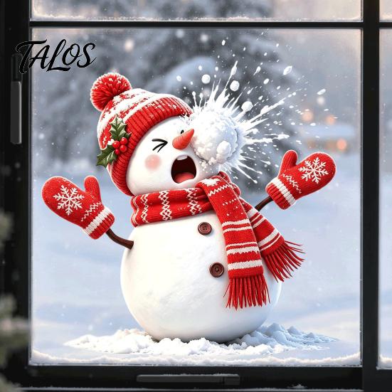 Decorative Store Window Clings Christmas Snowman Static Cling, Funny Sticker, Reusable Atmosphere Creating Decor Xmas Glass Decal for Home Shop