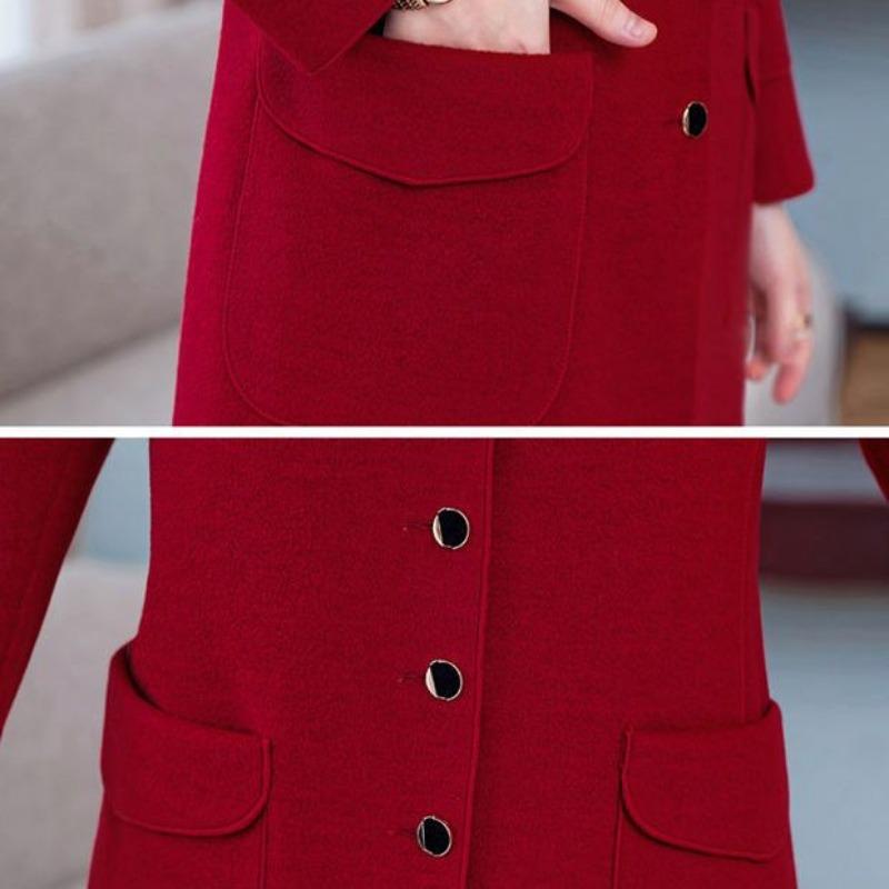 Elegant Pure Color Double Faced Wool Coat Women Slim Fit Mid Long High Quality Autumn Winter Trench Coat