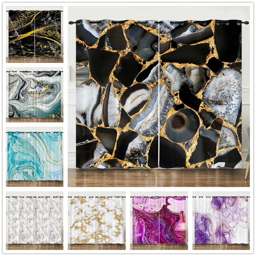Curtains Nordic Style Marble Texture Bedroom Curtains Digital Printing Blackout Curtains No Punching