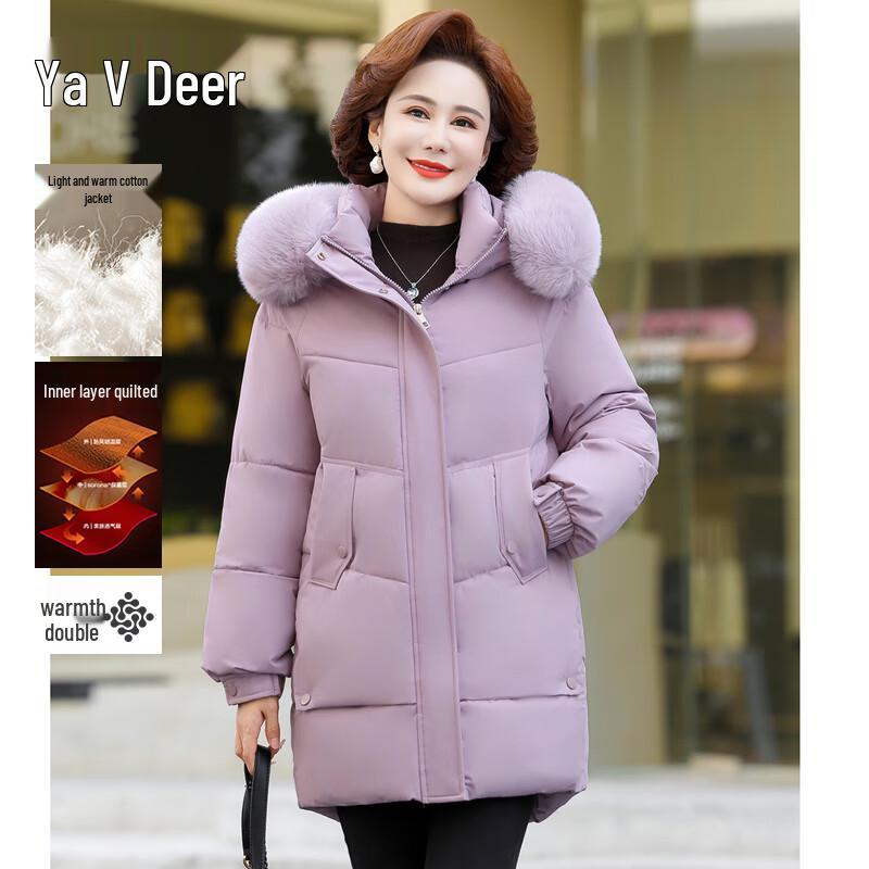 Yalu Mittellange Winter-Steppjacke mit Pelzkragen für Damen