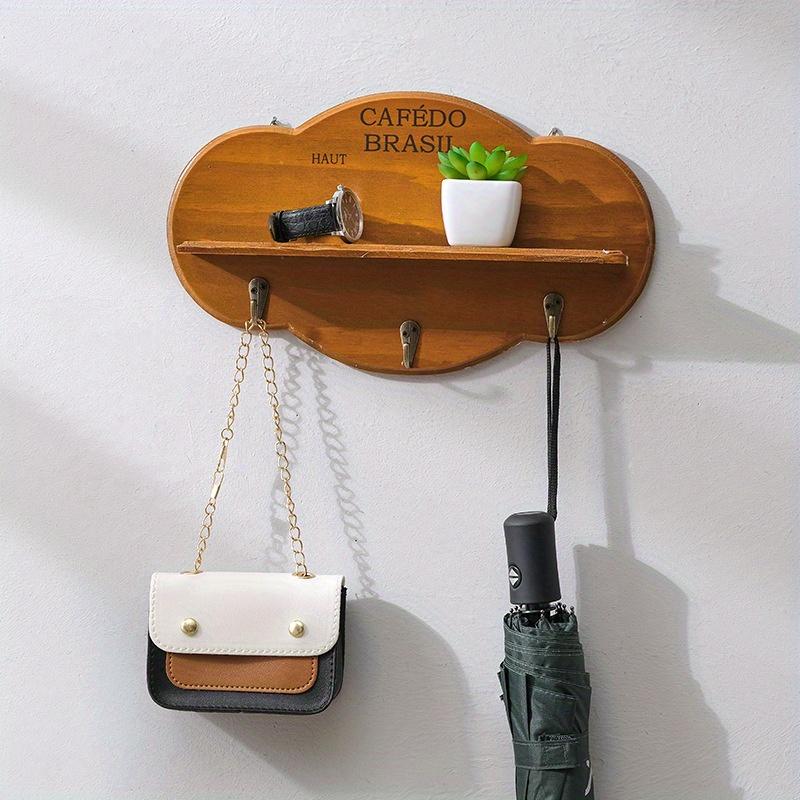 2pcs Rustic Wooden Cloud Wall Shelf with Hooks, Floating Shelf for Succulents, Keys, Hats, Bags , Home Decor Storage Hanging Cabinet