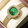 Relógio Feminino Yalalusi Retrô Dourado a Quartzo com Design de Espiga de Trigo, Pulseira de Malha e Cravação de Diamantes