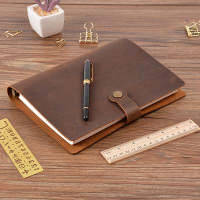 A5 Retro Crazy Horse Leather Loose-leaf Business Notebook with Four Buttons