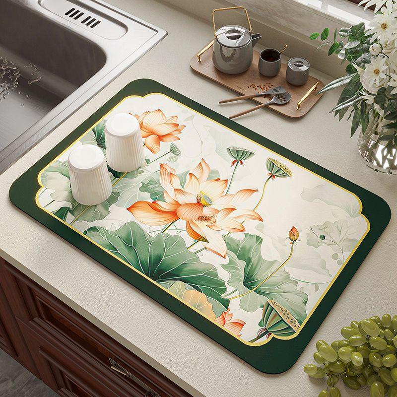 Kitchen Countertop Diatomaceous Earth Drain Mat, Non-slip, Heat-insulating, Water-absorbing Placemat, Tableware Drying Mat, Coaster, Tea Bar Mat