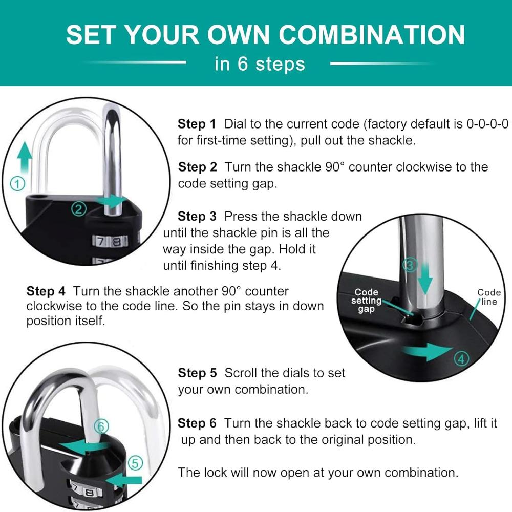 Combination Locker Padlock, 4 Digit Coded Padlock, Gym Lock, School Locker Lock, Weatherproof Combination Lock Outdoor (Black)