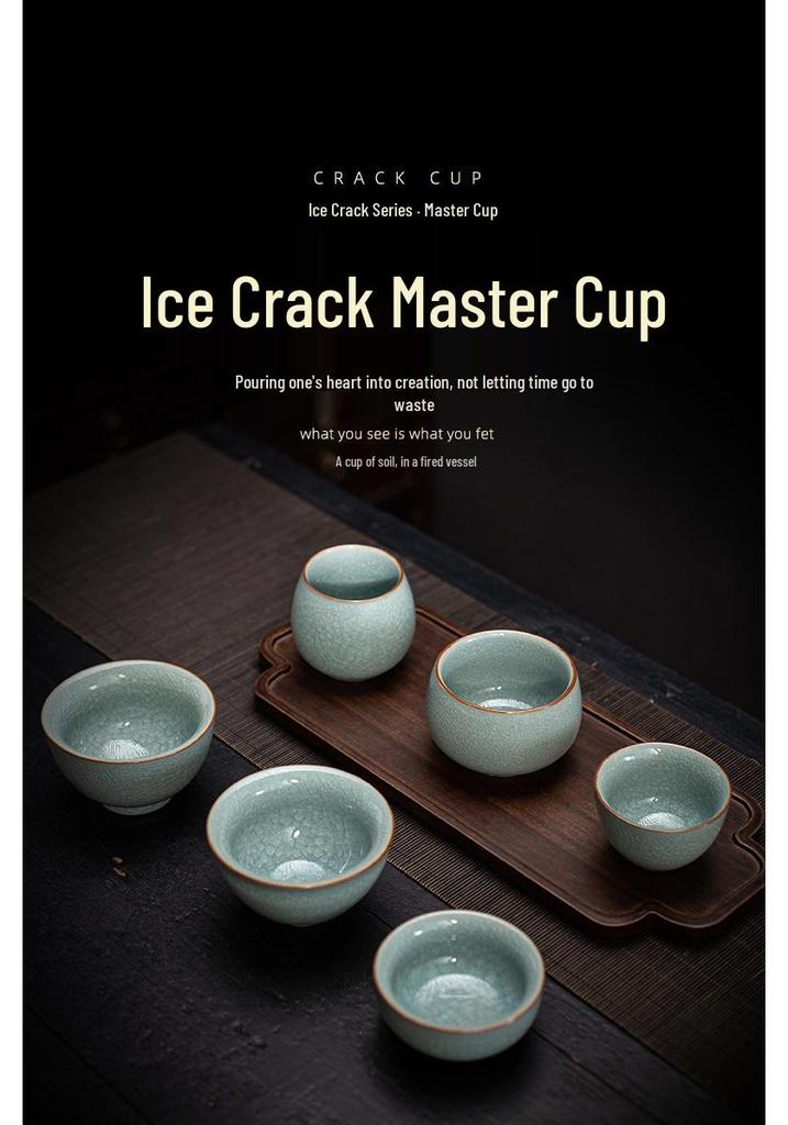 Ru Kiln Ice Flower Crackle Glaze Kung Fu Ceramic Tea Cup - Mastery In Personal Tea Tasting, Gift Box Included
