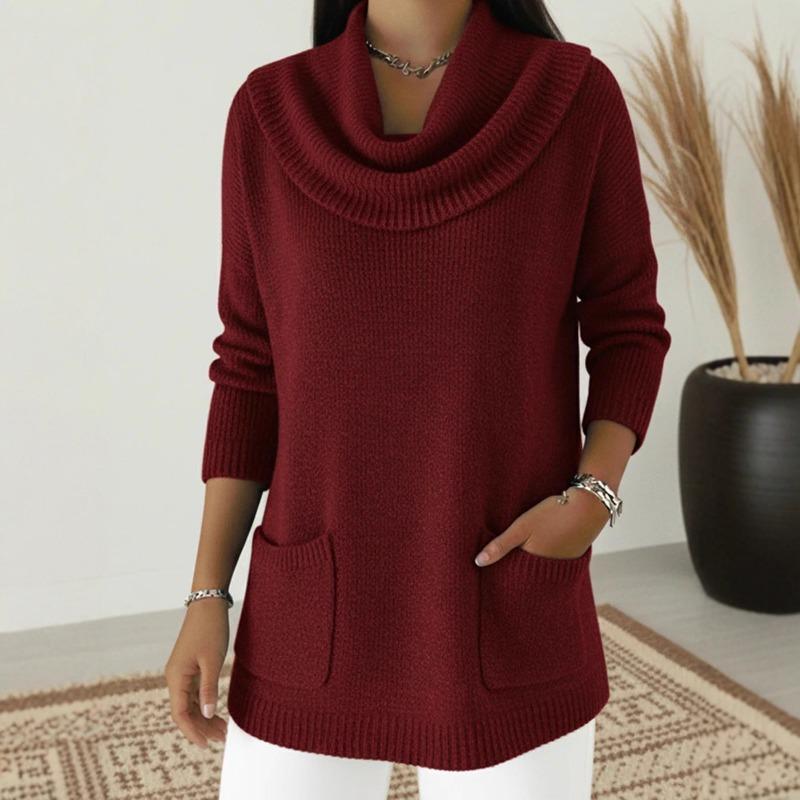 Women's Cowl Neck Knit Sweater with Pockets Casual Loose Tunic Pullover