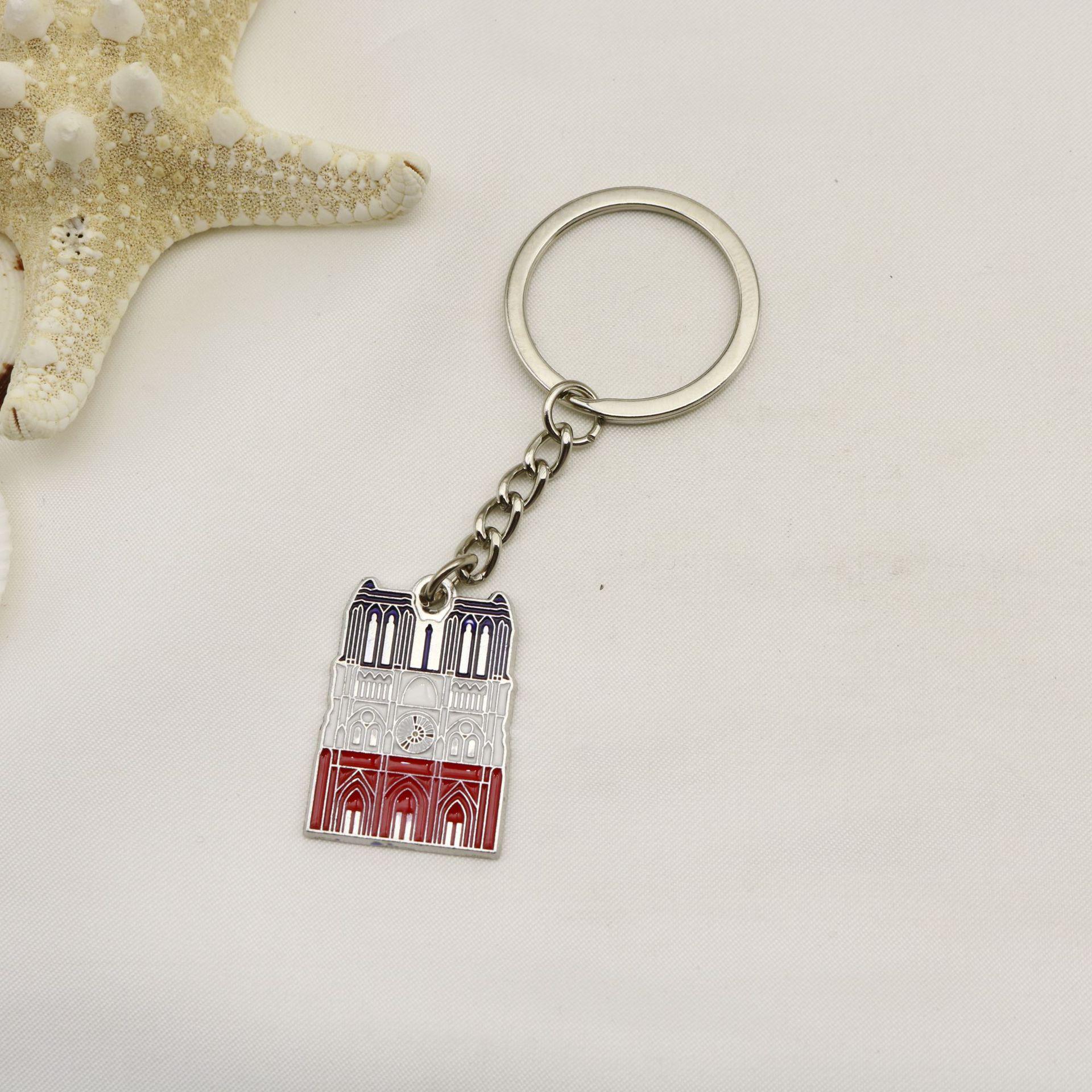 Paris Eiffel Tower & Arc de Triomphe Zinc Alloy Keychain with Drip Oil Design