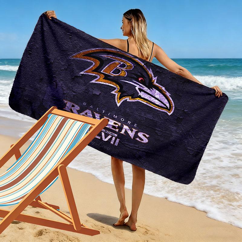 Baltimore Ravens Print Beach Towel, Large Soft Quick Dry Towel for Beach Camping Swimming