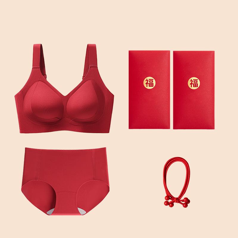 Natal Year Women's Bra Slim and Thin Lucky Red Underwear Set Small Breasts Show Big Breasts