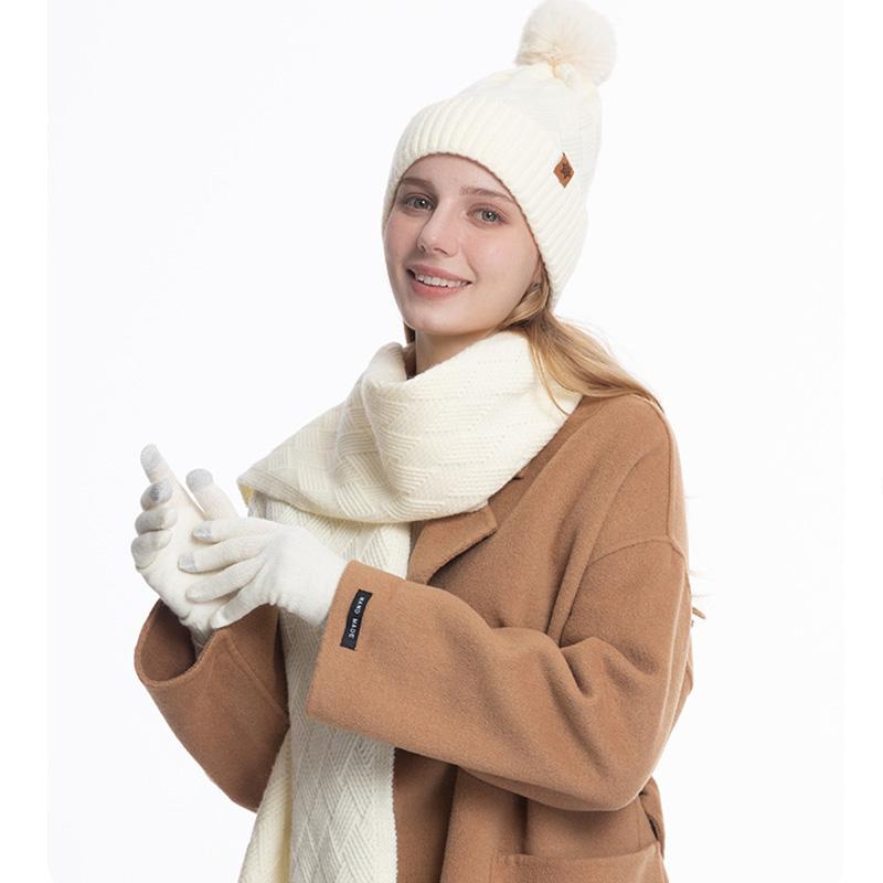 Women's Three Sizes To Choose From: Knitted Hat, Scarf, Glove, Women's Autumn and Winter Outdoor Warm Double Layer Knitted Hat