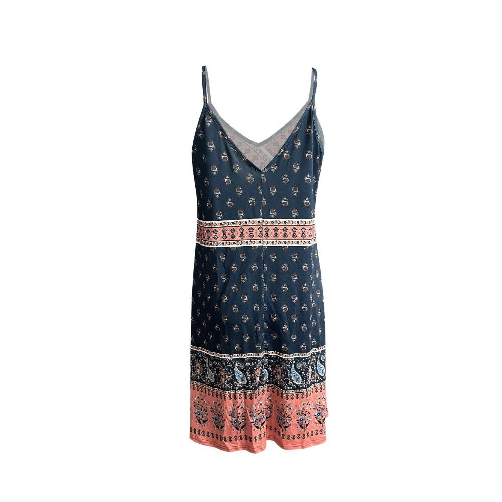 Women's Boho Paisley Print Cami Dress Tie Front Spaghetti Straps Short Dresses