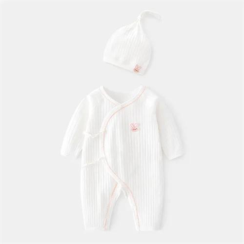 0-6M Frühling Baby Mädchen Jungen Strampler Hut Baumwolle Weiß Kleidung Für Mädchen Mode Säuglings Overall Neugeborenen Babys 0 bis 3 M