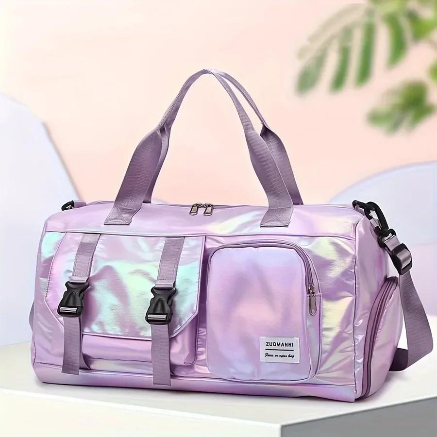 Large Capacity Women's Nylon Travel Duffel Bag,Weekender Gym Tote with Shoe Compartment Men's Versatile Sports & Fitness Carry-On