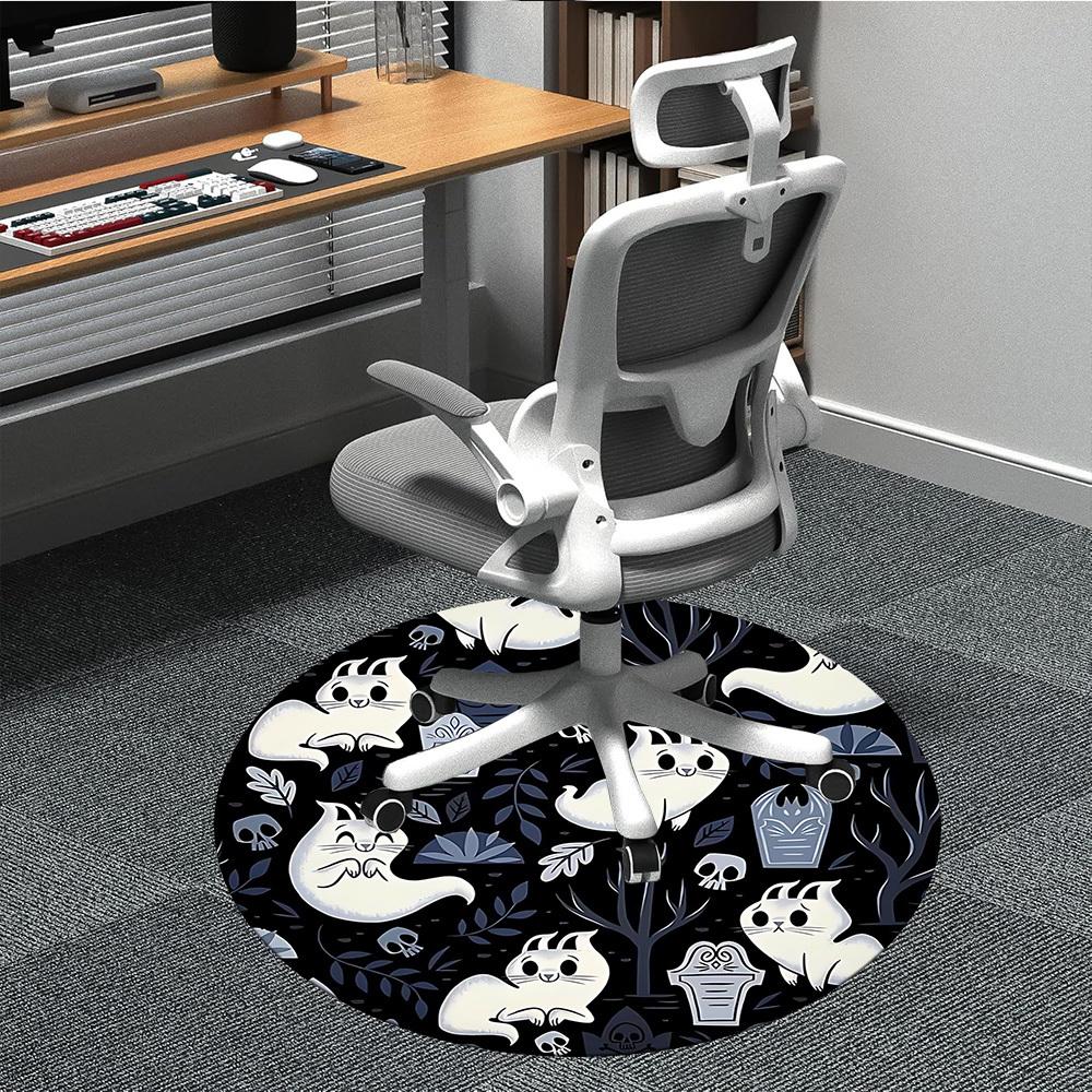 1PC Ghost Cats Office Round Area Rug, Mat Suitable For Office, Under Office Chairs Bedroom Living Room Home Decor, Room Deco