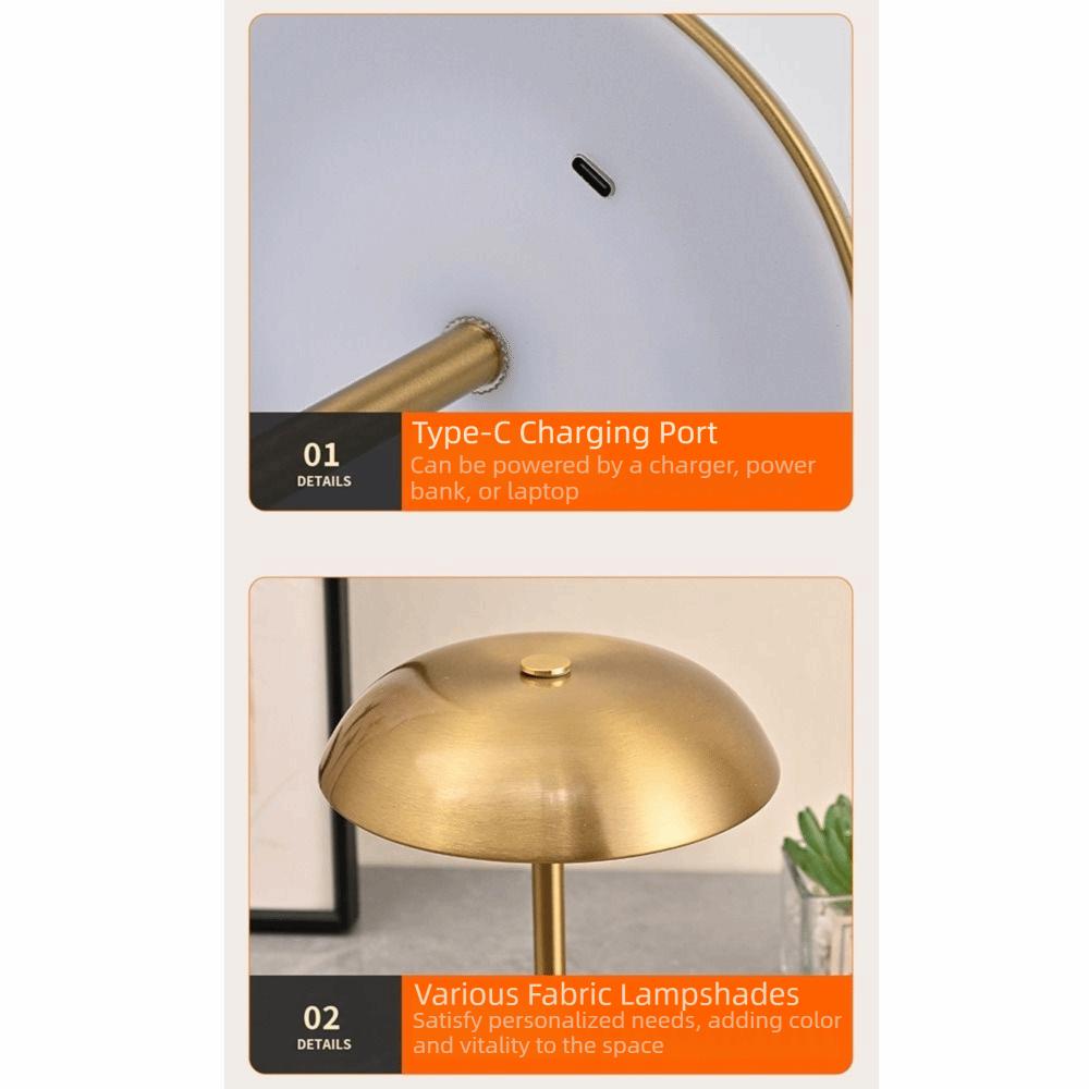 3-Color Lights Mushroom Table Lamp Touch Control Eye-Caring Light Metal Bedside Lamp Detachable Portable LED Desk Light