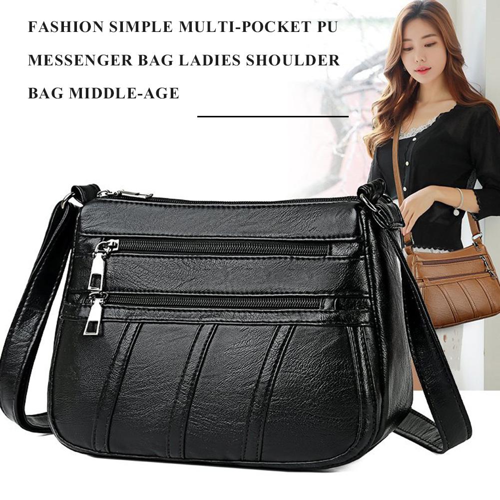 Fashion Women Shoulder Bag PU Leather Simple Solid Messenger Crossbody Bags Mother Female Classic Multi-pocket Purse Handbag