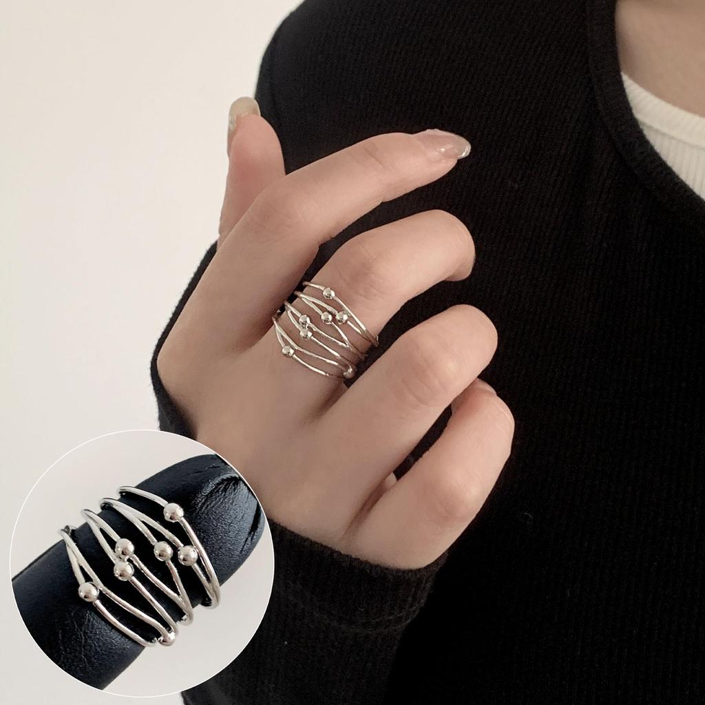 Women's Wide Band Geometric Frosted Matte Open Ring, S925 Silver Plated Creative Index Finger Design