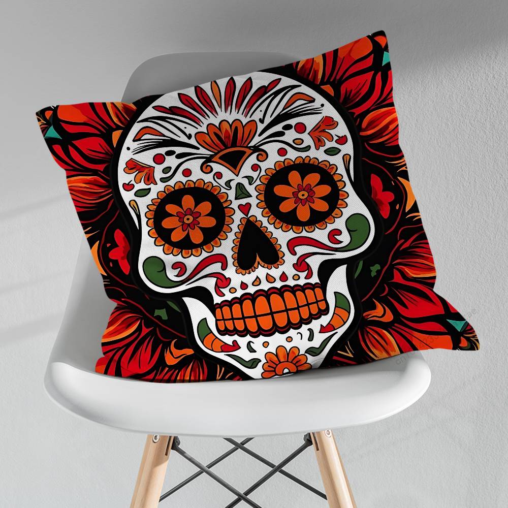 Day of the Dead Sugar Skulls Throw Pillow Case Living Room Sofa Cushion Cover For Home Bedroom Decoration Protector