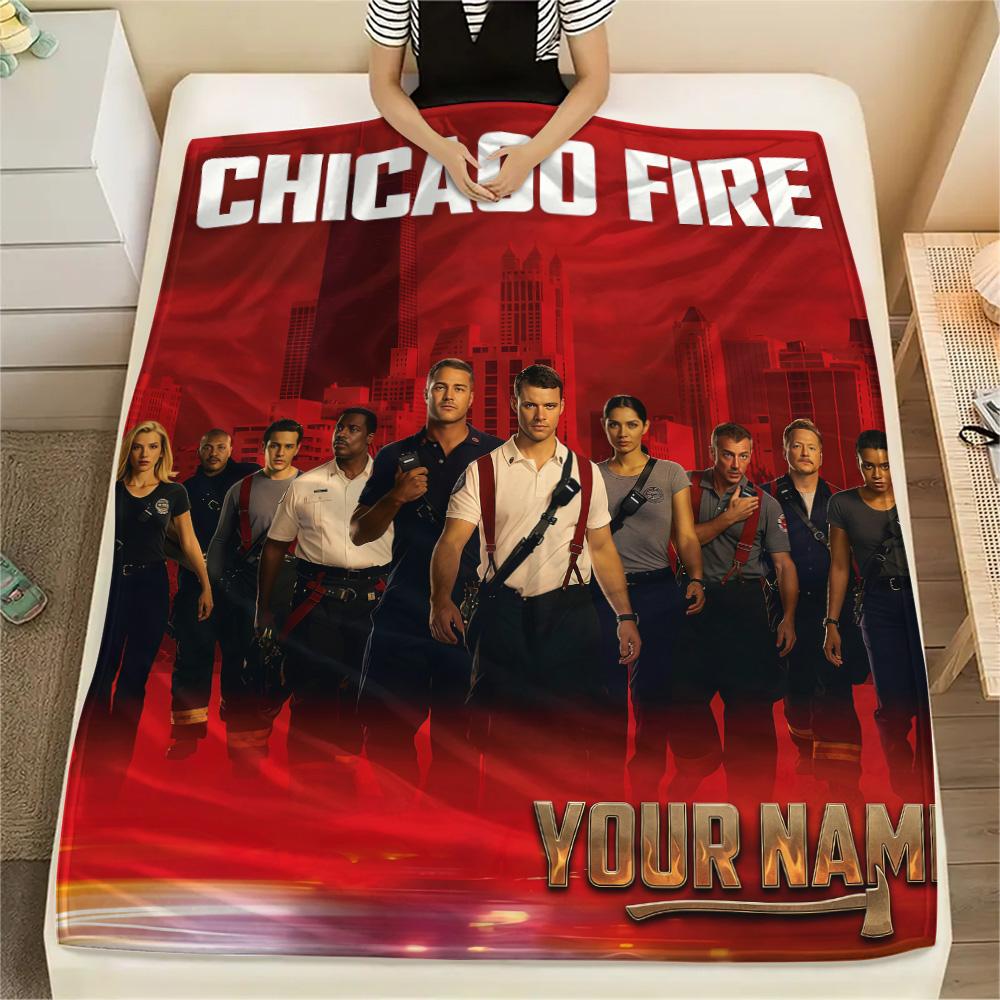 1PC Custom Name CHEicago Fire Patterned Flannel Blanket Suitable For All Seasons for Home Decor Warmth and Comfort Gifts Holiday Present -HE102