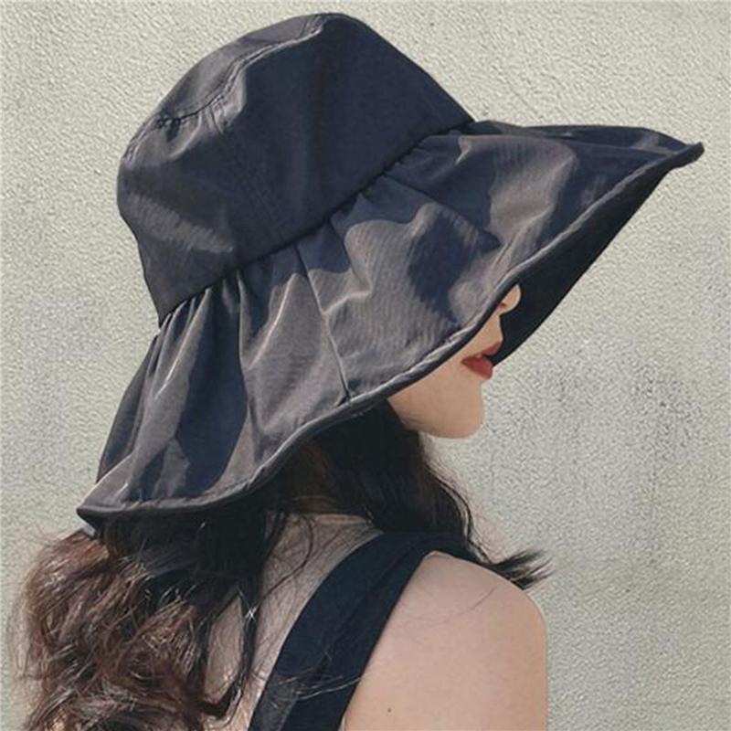 Summer Thin Sun Protection Hats For Women Ladies Korean Big Brim Fisherman Hat Sunshade Hat Summer Black Gum Sunshade Hat
