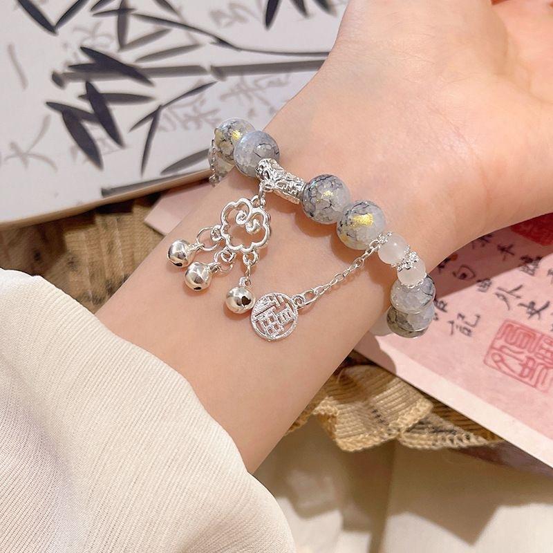Mittelalterlicher Ruyi-Schloss-Anhänger Perlenarmband Nische Vielseitiges Temperament Glücksmarke Armband Handschmuck