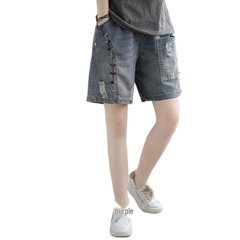 Women's Summer Denim Wide-Leg High-Waist A-Line Shorts, Plus Size, Five-Point Length