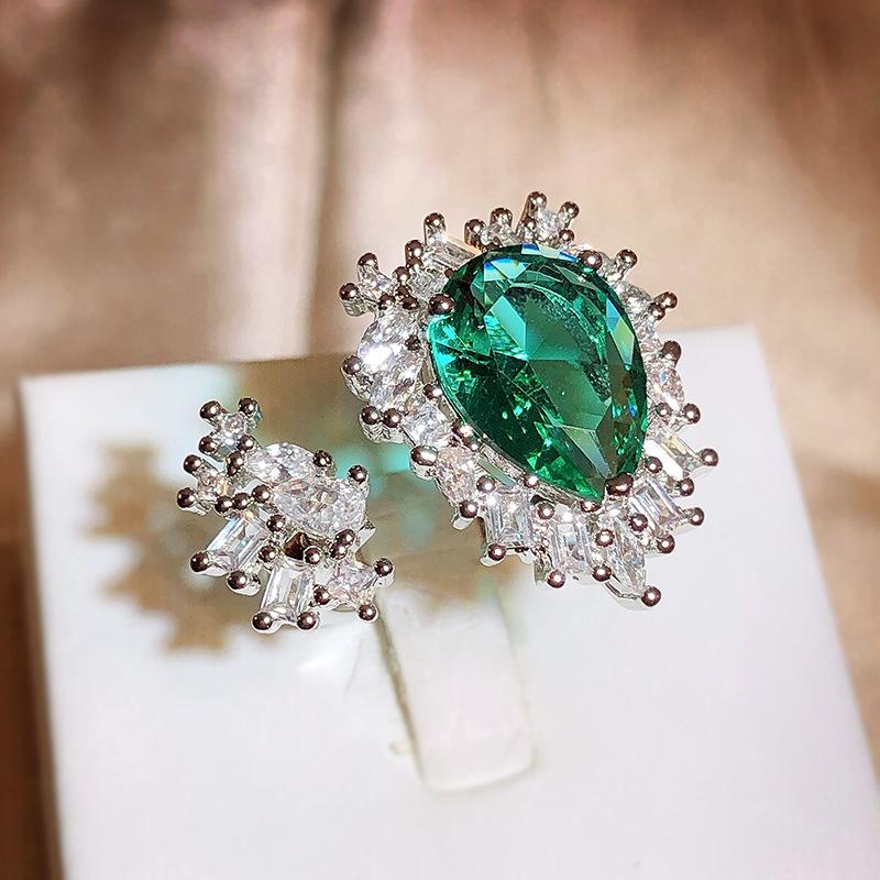 

High quality fancy coloured tourmaline emerald ring teardrop pear shaped horse eye shaped ring women s party birthday jewellery resizable