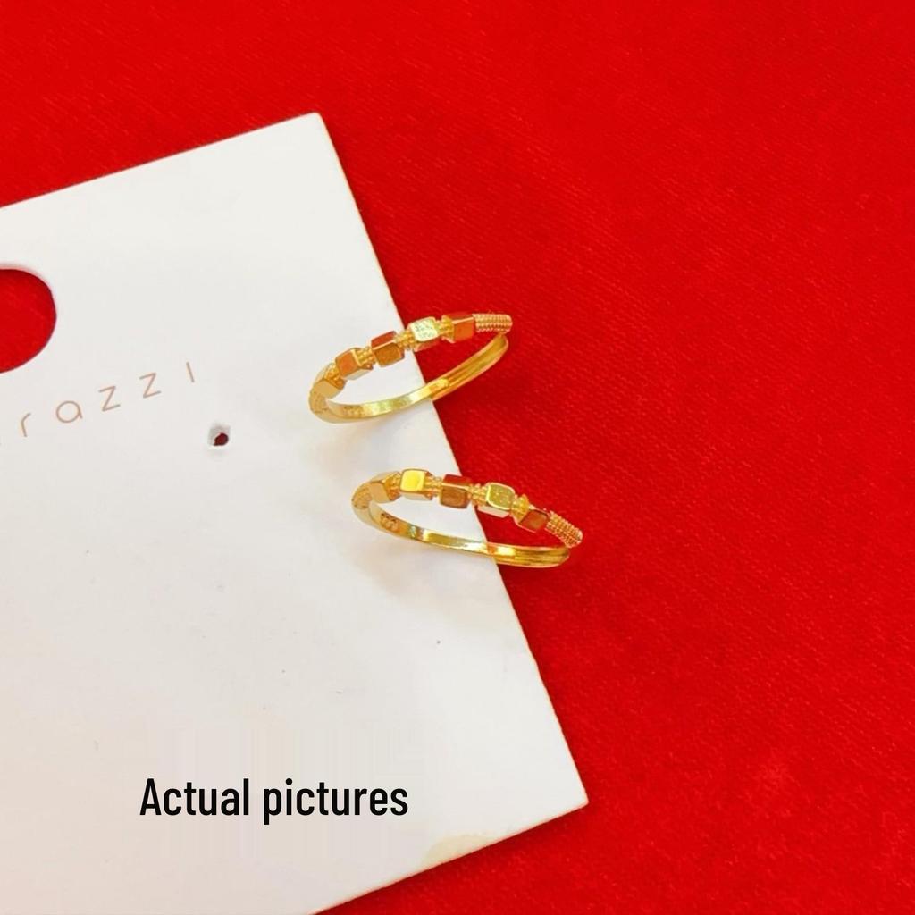 Gold Square Bead Ring, Light Luxury & Versatile Lucky Design, Open Finger Style.