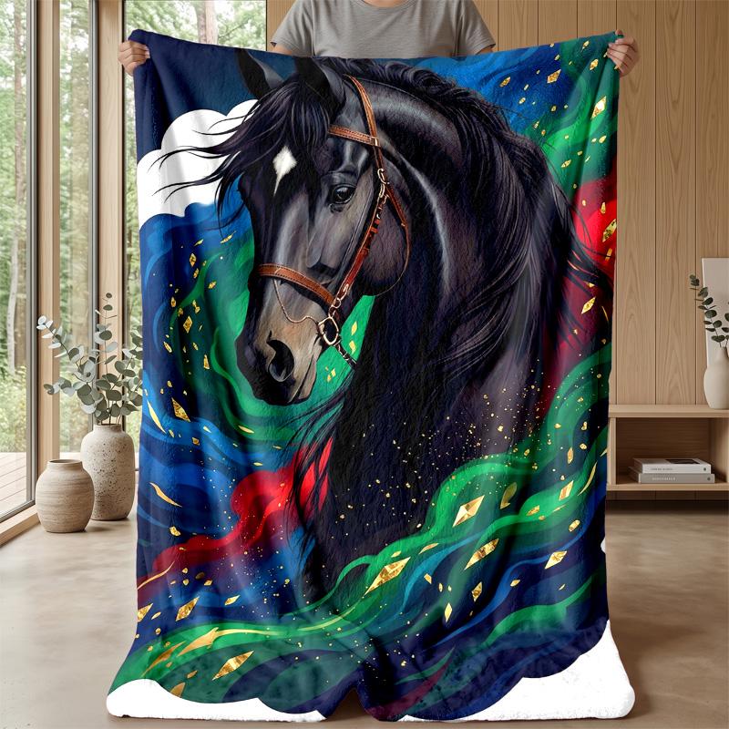 Ethereal Horse Symphony Theme Blanket Lightweight Warm Flannel Blanket Decorative Throw Blanket for Home Decoration