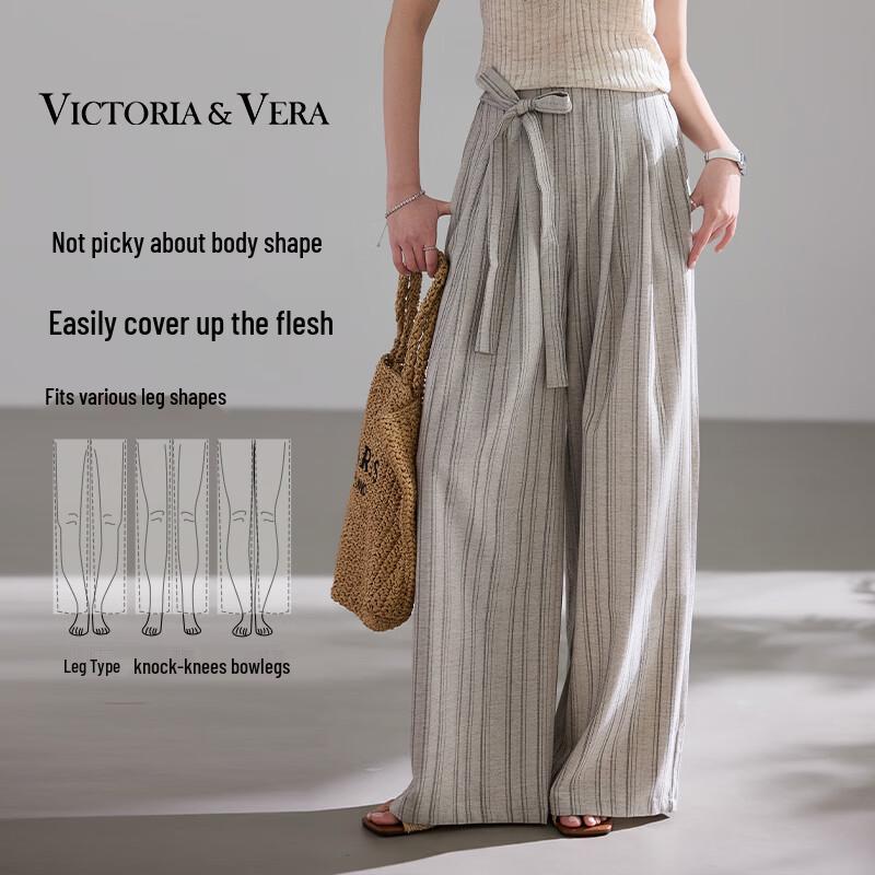 Women s High-Waist Striped Breathable Wide-Leg Pants L