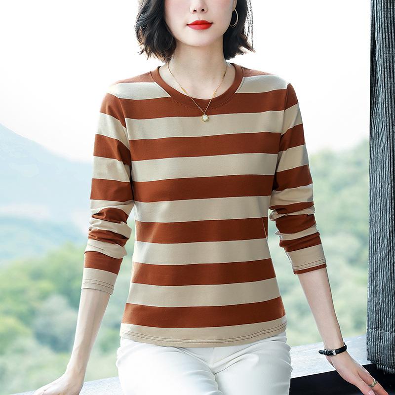 

Женская модная базовая рубашка большого размера, хлопковая футболка с длинными рукавами, базовая рубашка, весна и осень, свободные и модные топы 2XL size suggestion [136-72.5kg] темно-коричневого