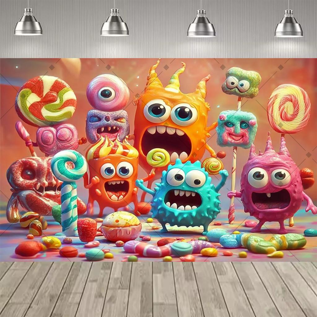 Background Decoration for Thematic Party of Cartoon Monsters, Children's Party Supplies, Decorative Banner, Baby Baptism Gift