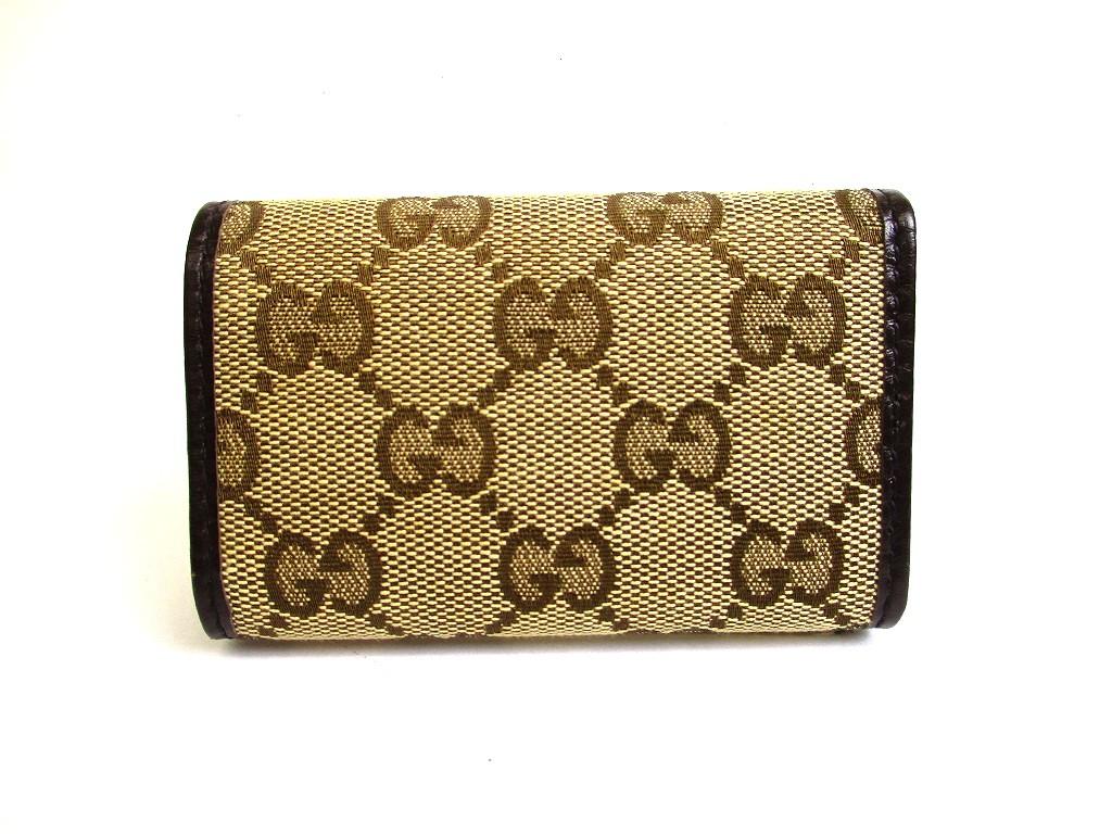 Authentic GUCCI GG Beige Canvas Dark Brown Leather 6 Pics Key Chain #b099  Open box