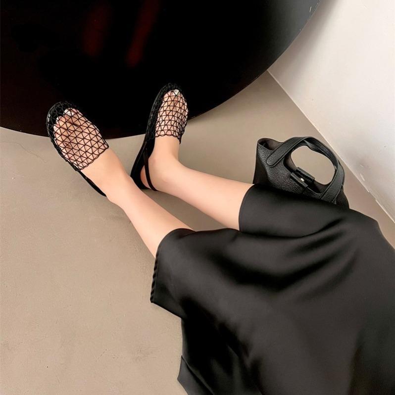 Niche Pure Original Woven Fishing Net Bag Head Sandals Women's Hollow Breathable Flat Shoes
