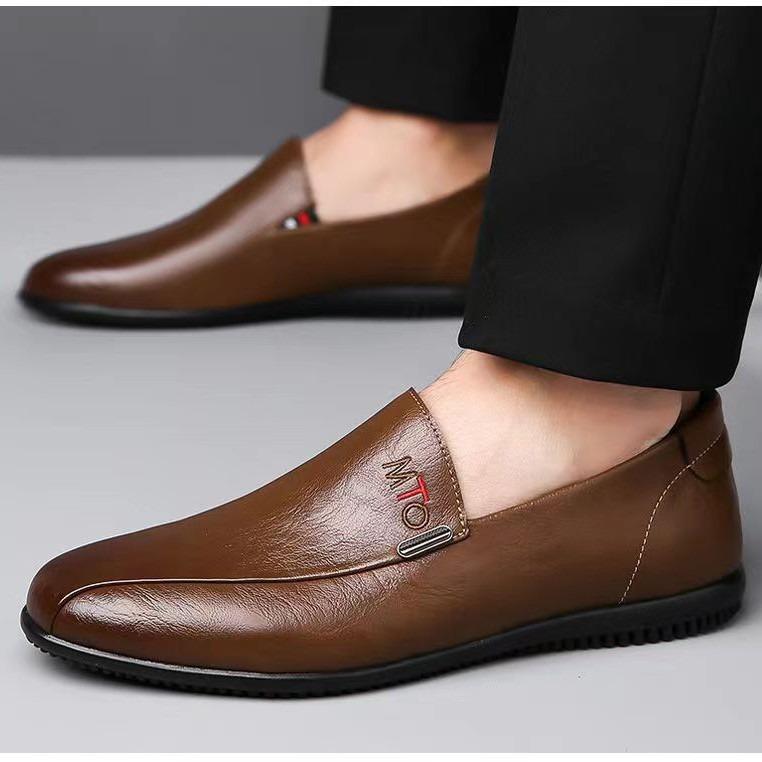 Men's 2024 new breathable casual Doudou shoes one-pedal leather shoes soft sole soft surface driving casual men's shoes
