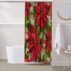 Red Christmas Poinsettia Flower Shower Curtain Set with  Hooks, Waterproof Polyester Fabric Bathroom Decor for Holiday Home