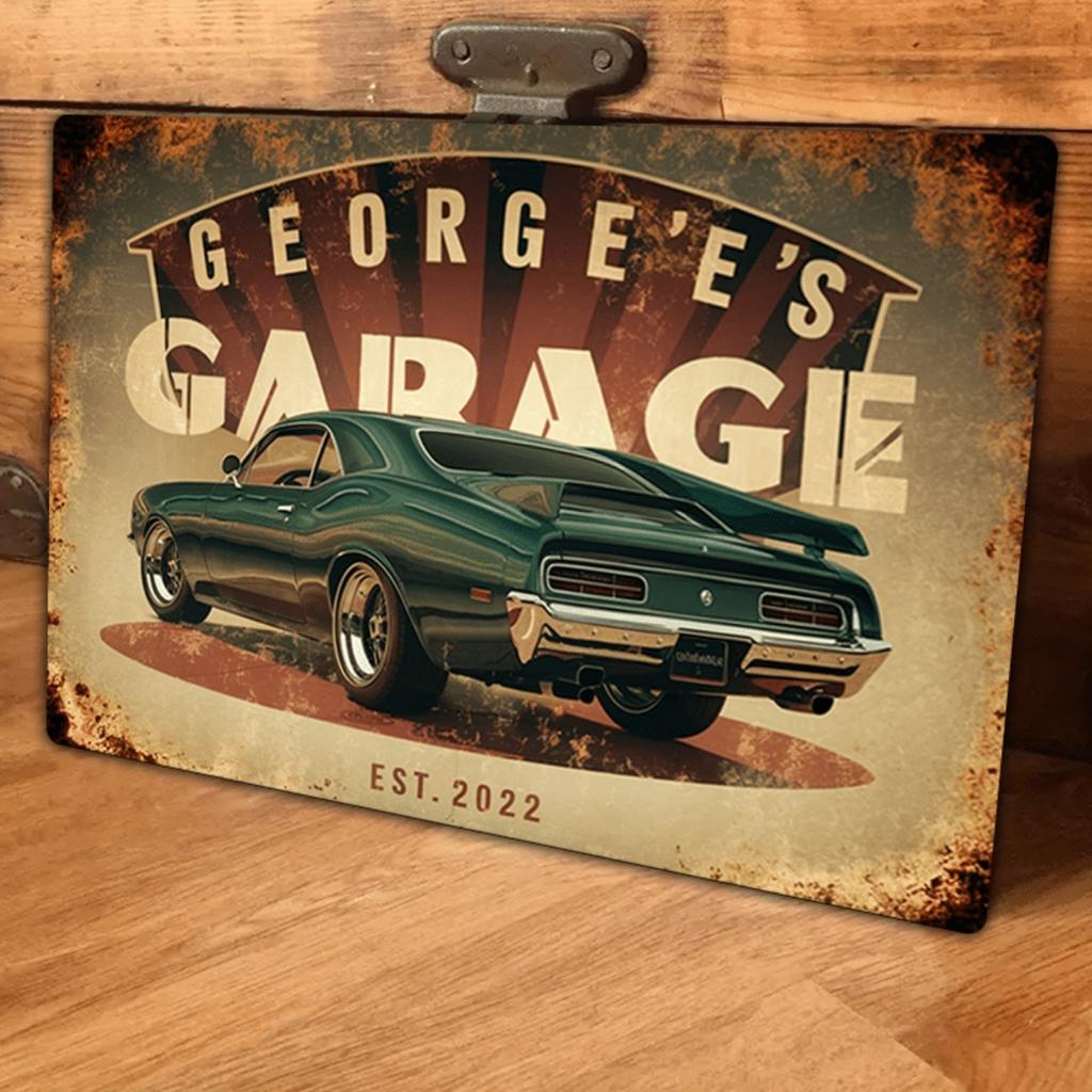 Personalisiertes Vintage Metallschild Klassisches Auto Man Cave Garagenwanddekoration