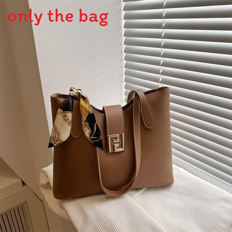 Capacity Large Simple Shoulder Bag With Solid Color Design And Decoration Scarf