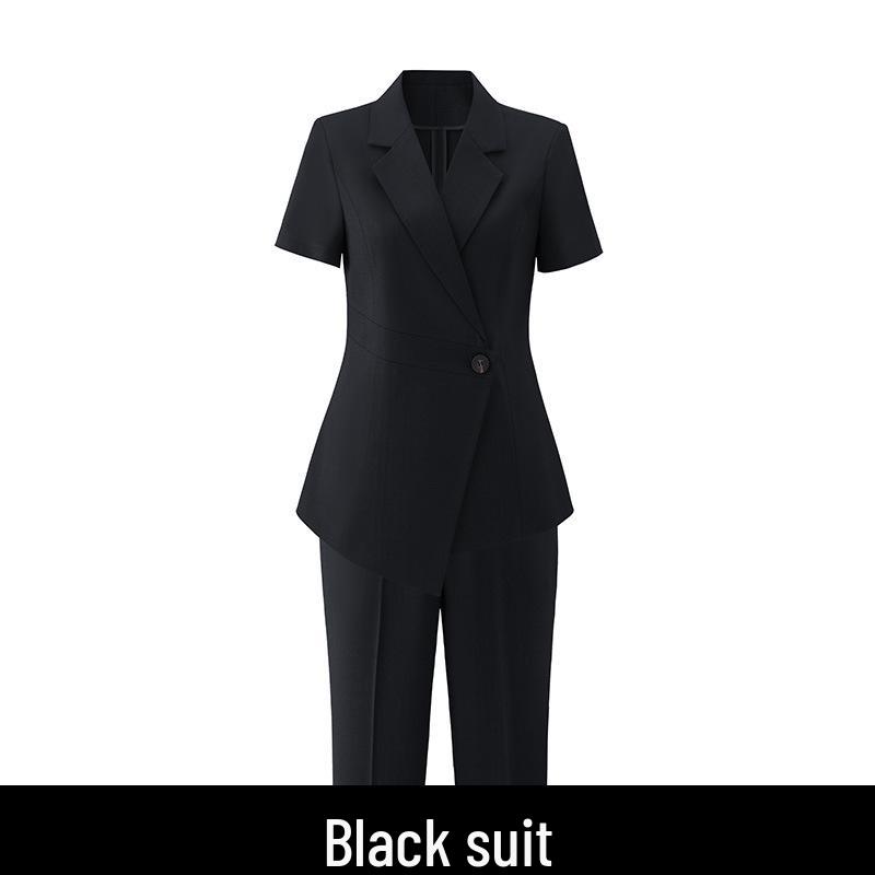 Women's Black Short-Sleeve Suit Jacket – Summer Lightweight, Elegant, Slimming, Professional Wear